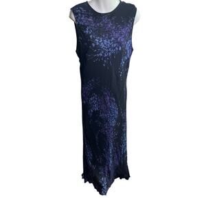 Vintage Y2K Paradise NY Black Blue Floral Beaded Maxi Dress Women's Size Large